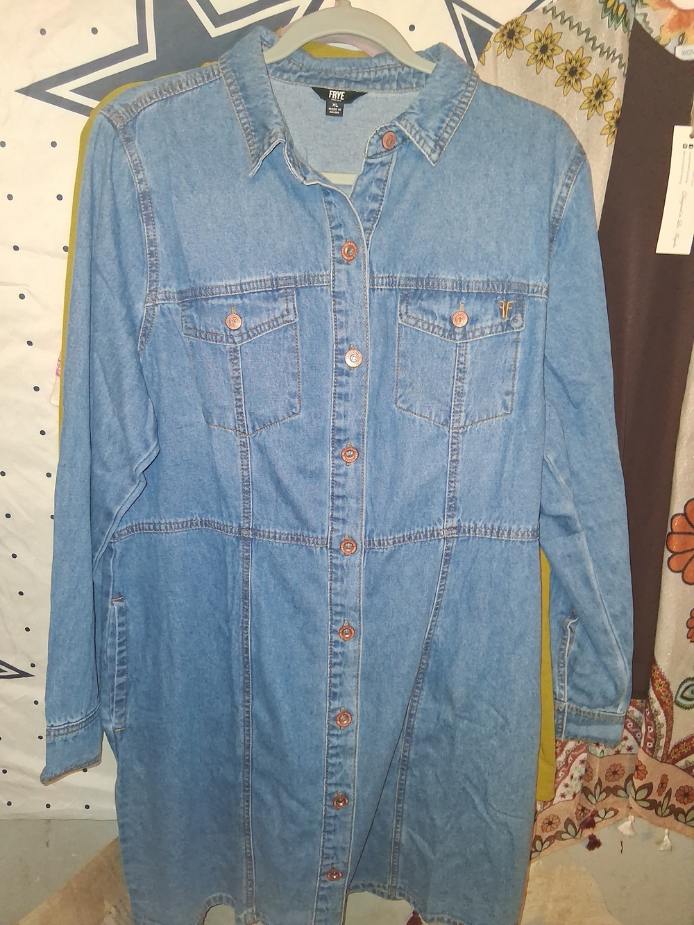 Frye Light Blue Denim Shirt Dress with Button Front